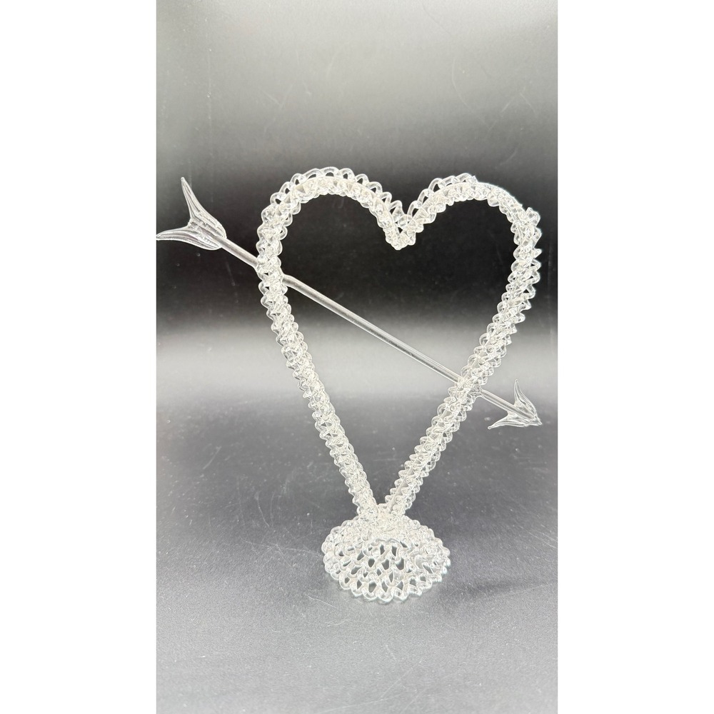 Vintage Hand Spun Glass Heart with Arrow Sculpture Clear Art Glass Figurine